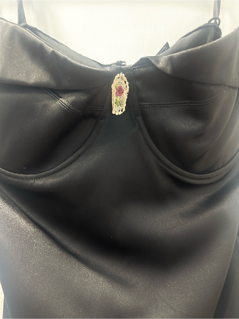 Satin Black Shelf-Bra Camisole with Adjustable Spaghetti Straps